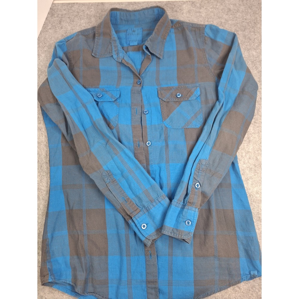 Nollie Blue Grey Plaid Button Up Shirt The Boyfriend Fit Long Sleeve Casual